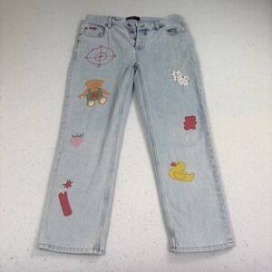 Teddy Fresh Mens Light Wash Denim Jeans Streetwear Y2K‎ Graphics Funky Size 34